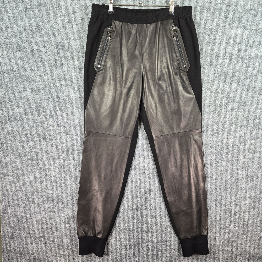 VINCE Women's Mixed Media‎ Leather Jogger Pants Black Medium